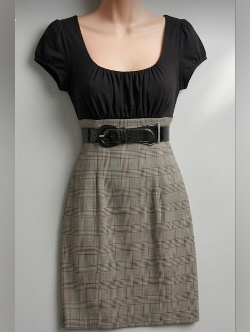 Byer California Brown and Tan Plaid Midi Dress